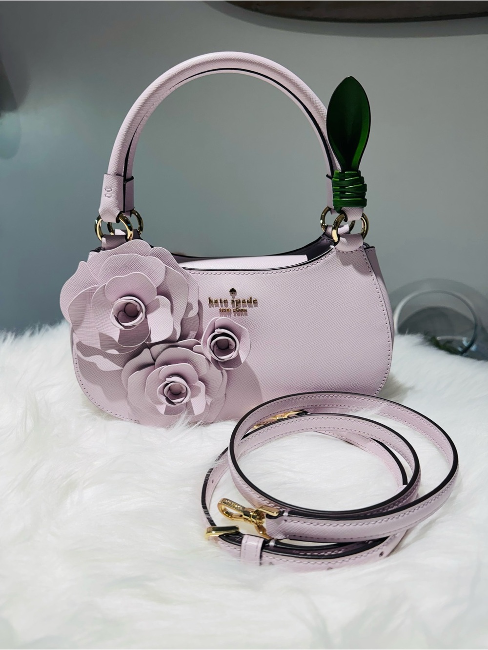 🌸 Kate Spade Nova Floral Appliqué Crescent Shoulder Bag Soft Lavender KL938 - Picture 5 of 7